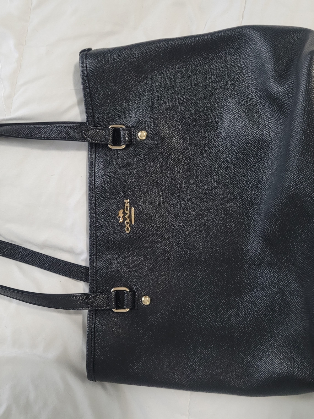 Coach Black Pebbled Leather Shoulder Tote with Gold Hardware